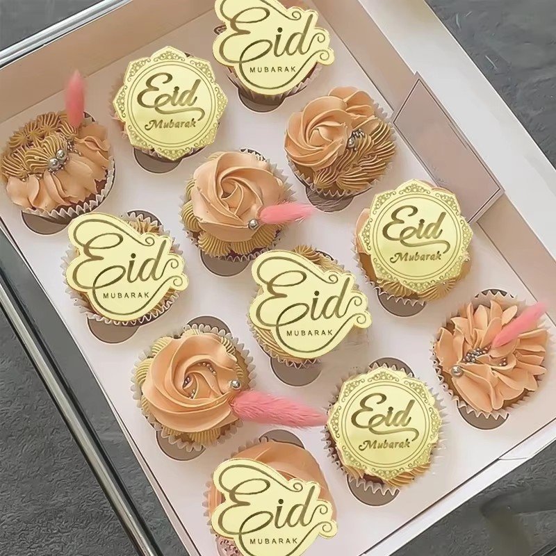 Eid Mubrak Acrylic Cake Topper Gold Silver Cupcake Toppers Ramadan Kareem Decoration Islamic Mulsim Party Baking Cake Supplies