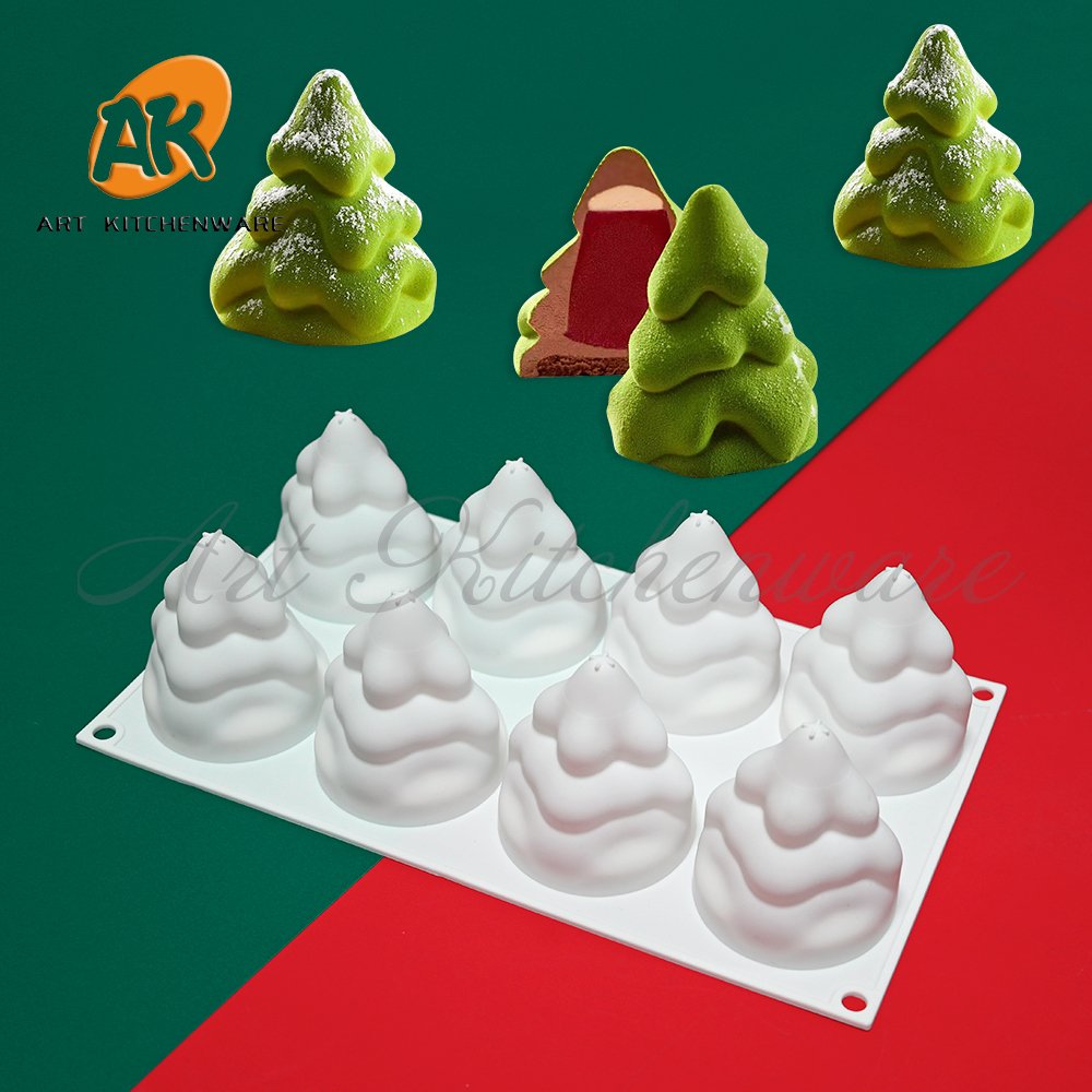 AK 8 Cavity Christmas Tree Chocolate Silicone Cake Molds for Candles Resin Soap Ice Cream Silicon Mold Mousse Cake Decoration