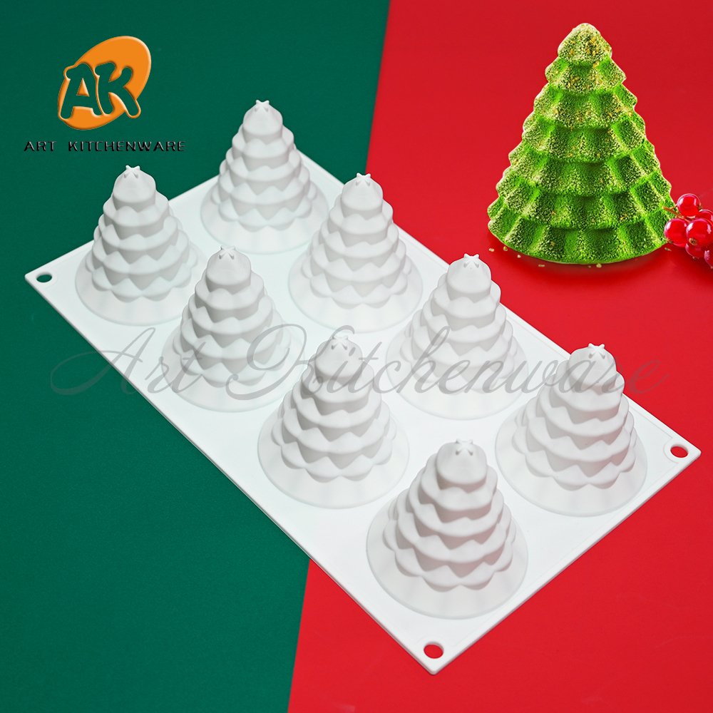 AK 8 Cavity Christmas Tree Chocolate Silicone Cake Molds for Candles Resin Soap Ice Cream Silicon Mold Mousse Cake Decoration