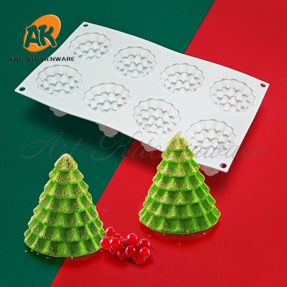 AK 8 Cavity Christmas Tree Chocolate Silicone Cake Molds for Candles Resin Soap Ice Cream Silicon Mold Mousse Cake Decoration