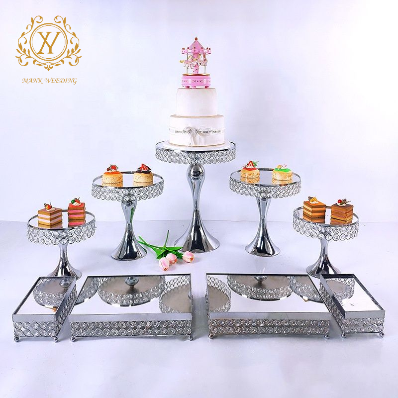 Silver Series Electroplated Metal Tall Cake Stand Set Wedding Tray Dessert Snack Display Table Mirror Style 3-16 Piece Set