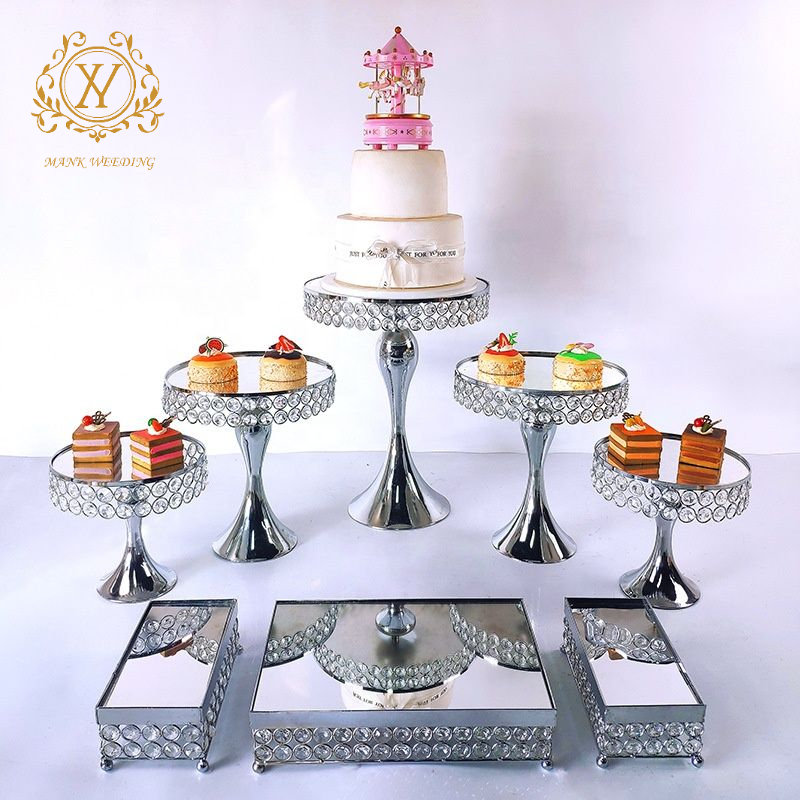 Silver Series Electroplated Metal Tall Cake Stand Set Wedding Tray Dessert Snack Display Table Mirror Style 3-16 Piece Set