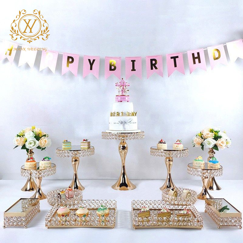 Silver Series Electroplated Metal Tall Cake Stand Set Wedding Tray Dessert Snack Display Table Mirror Style 3-16 Piece Set