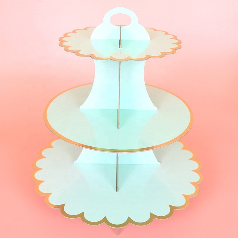 DAMAI Cake Stand Three Layers Hot Stamping Bronzing Cardboard Dessert Table Party Supplies for Wedding Birthday Decorations