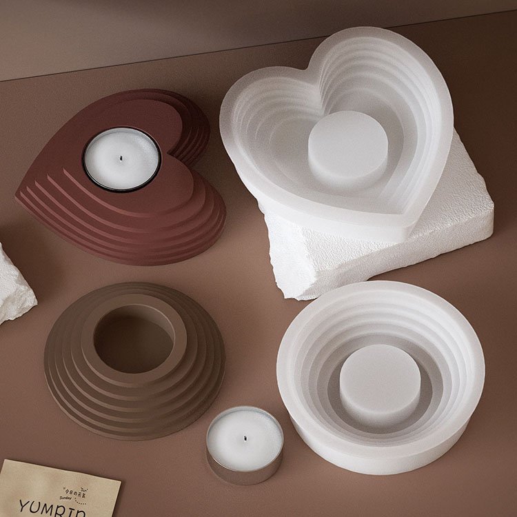 YS Candlestick Silicone Molds Circular Terraced Love Terrace Steps Base Molds Plaster Cement Holder Mould Home Decorations