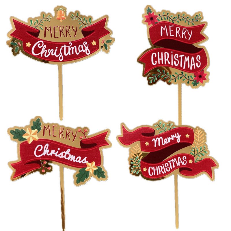 Flower leaf christmas cake decoration plug-in color printed acrylic cake table plug-in toppers cake acrylic