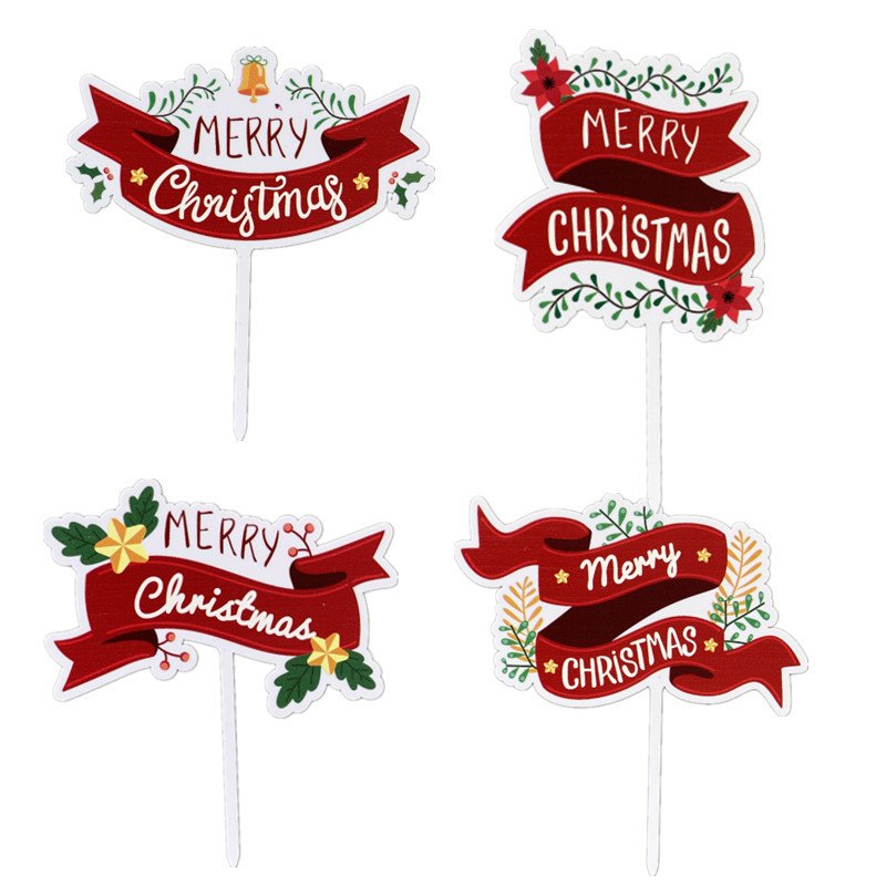 Flower leaf christmas cake decoration plug-in color printed acrylic cake table plug-in toppers cake acrylic