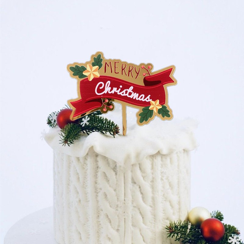 Flower leaf christmas cake decoration plug-in color printed acrylic cake table plug-in toppers cake acrylic