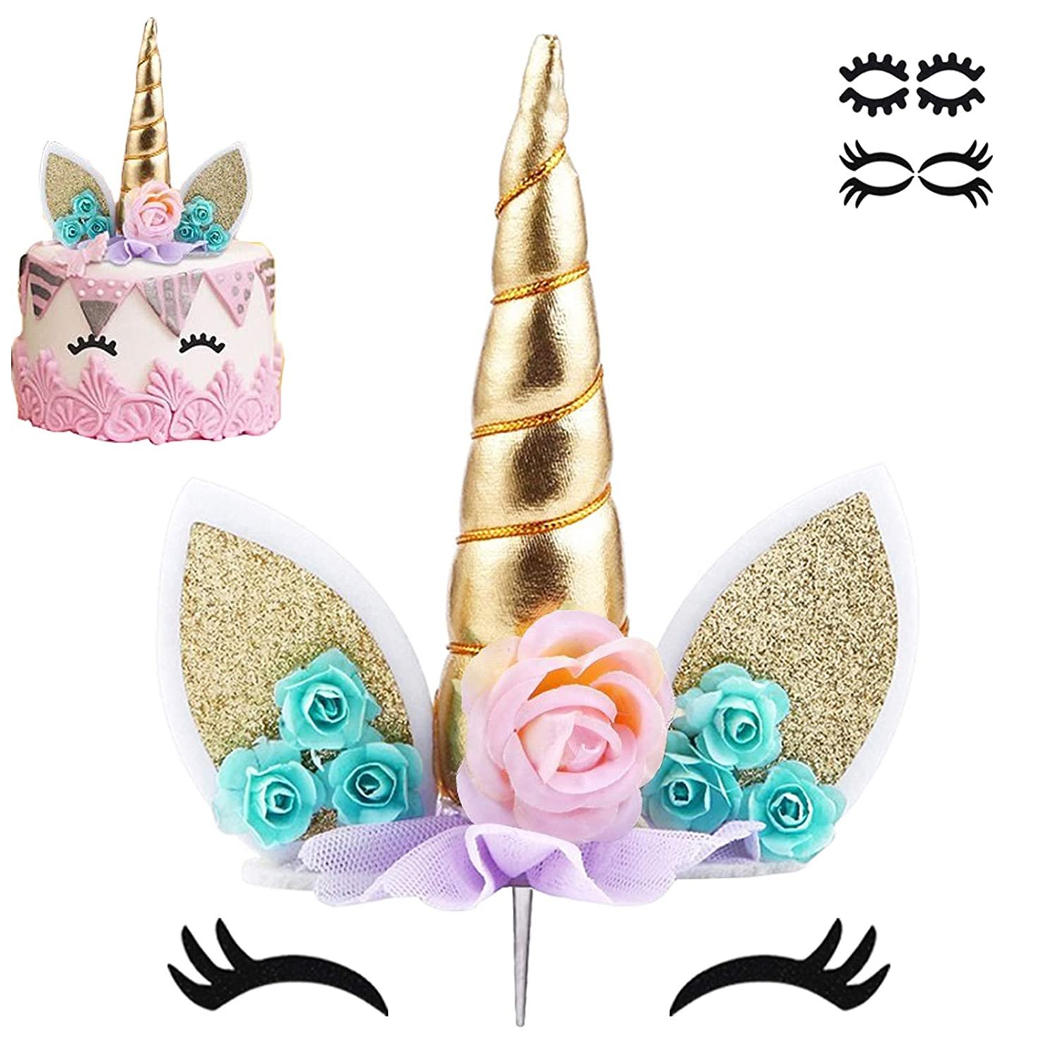 Unicorn Cake Topper with Eyelashes Party Cake Decoration Supplies for Birthday Party