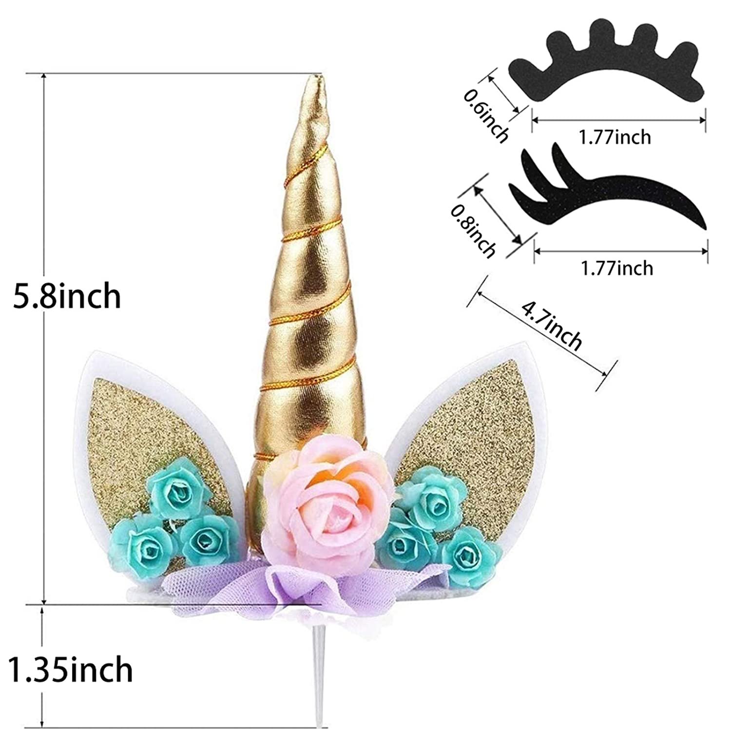 Unicorn Cake Topper with Eyelashes Party Cake Decoration Supplies for Birthday Party