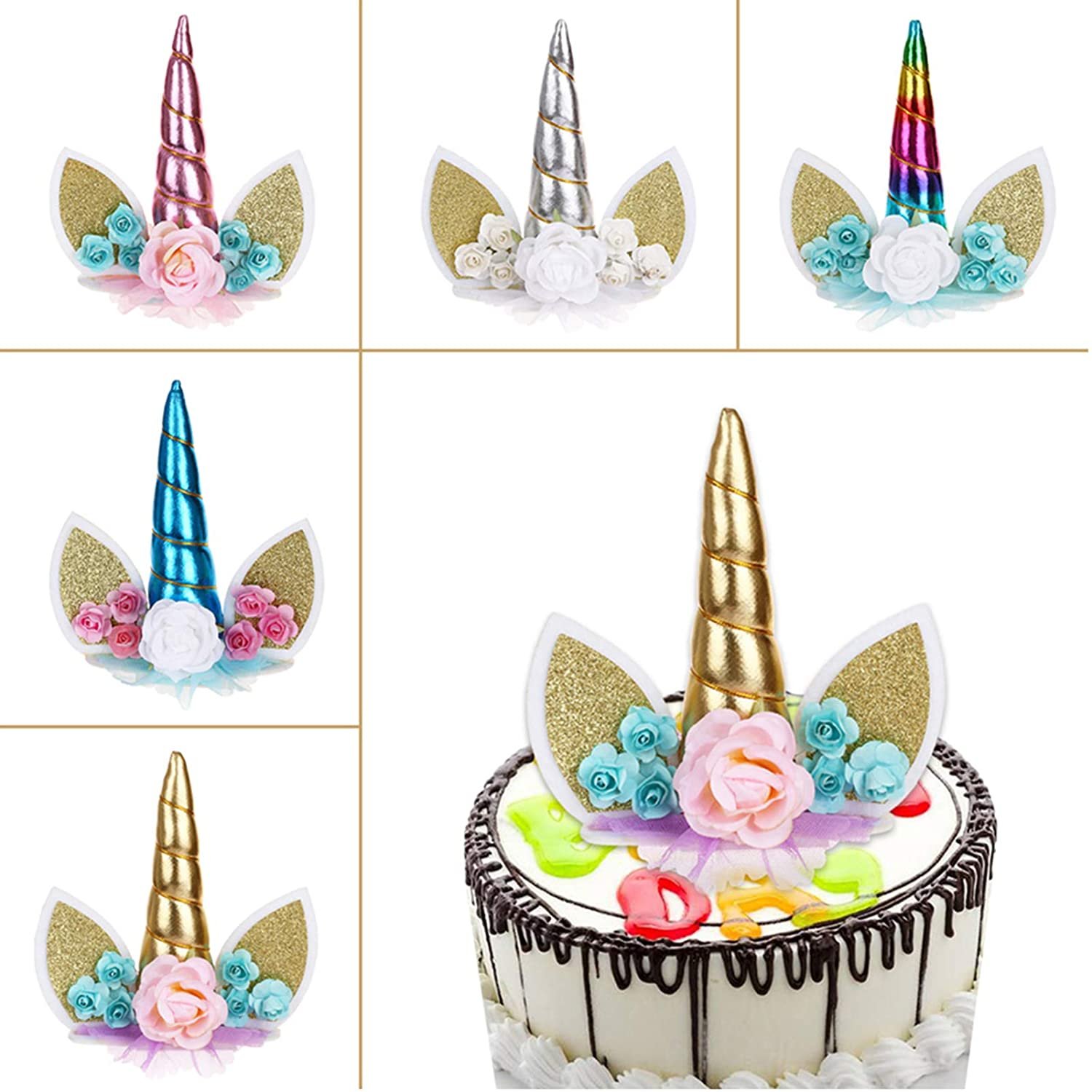 Unicorn Cake Topper with Eyelashes Party Cake Decoration Supplies for Birthday Party