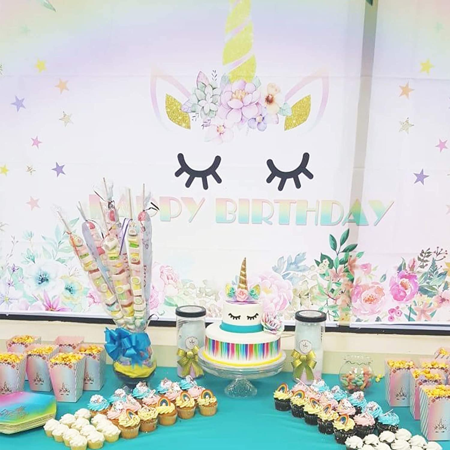 Unicorn Cake Topper with Eyelashes Party Cake Decoration Supplies for Birthday Party