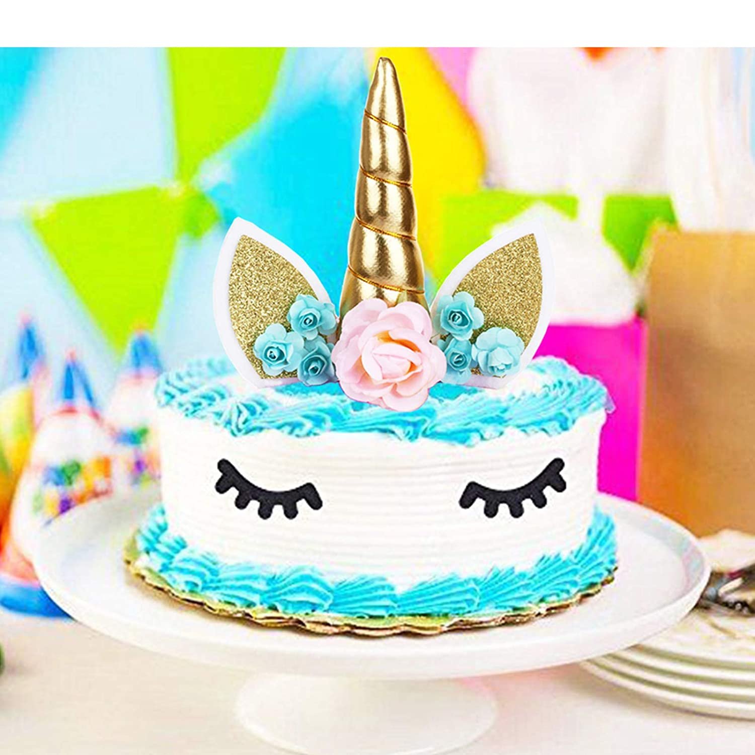 Unicorn Cake Topper with Eyelashes Party Cake Decoration Supplies for Birthday Party