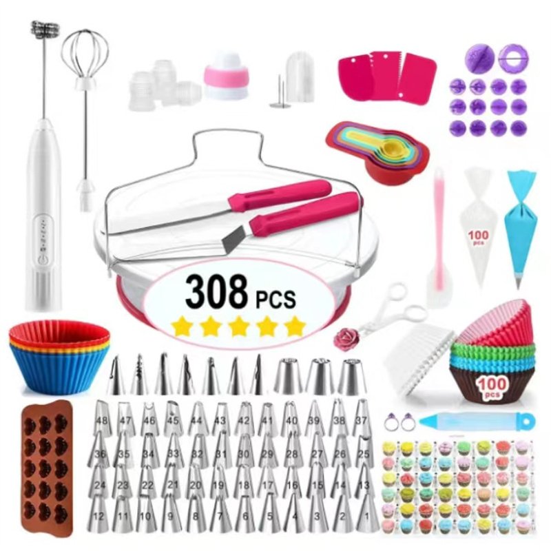 308pcs cake decorating supplies Cake Decorating Tools Kit Baking Pastry Tools Baking Accessories cake turntable set
