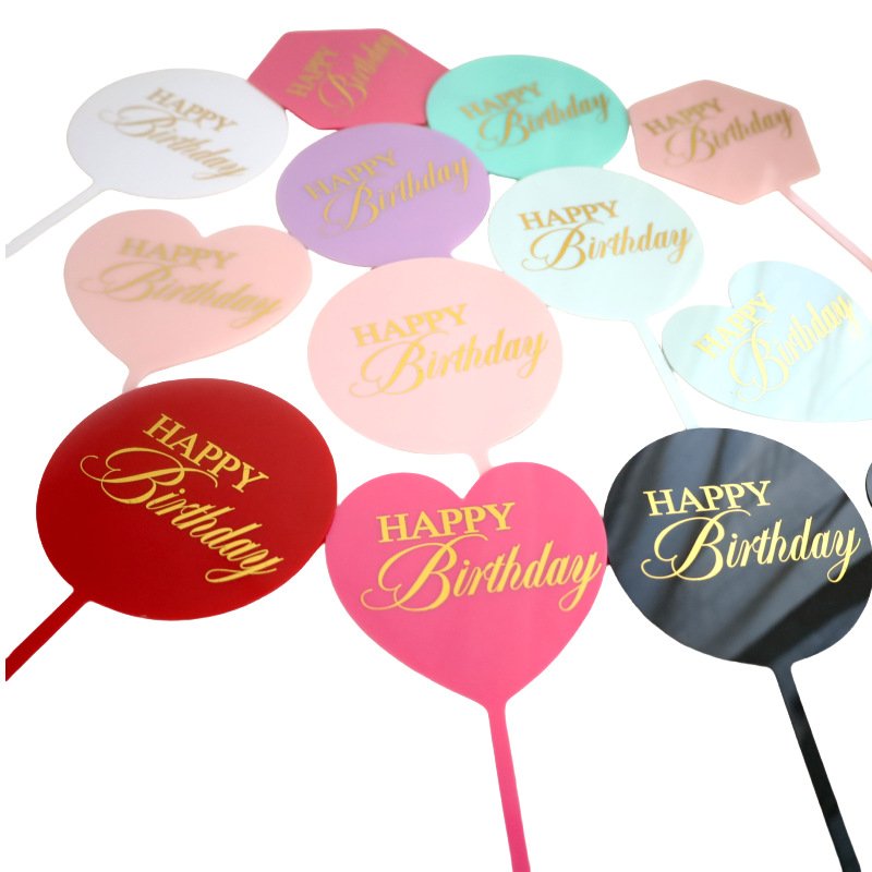 Hot Selling Round Heart Multicolor Acrylic Happy Birthday Cake Decoration Supplies Cake Accessories For Baby Shower Cake Topper