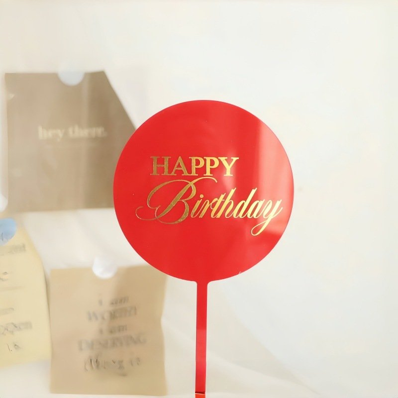 Hot Selling Round Heart Multicolor Acrylic Happy Birthday Cake Decoration Supplies Cake Accessories For Baby Shower Cake Topper
