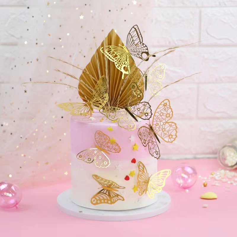 3D Colorful Hollow Paper Butterfly Cake Topper Set Happy Birthday Wedding Party Cake Decorating Supplies Baking Decorating tools