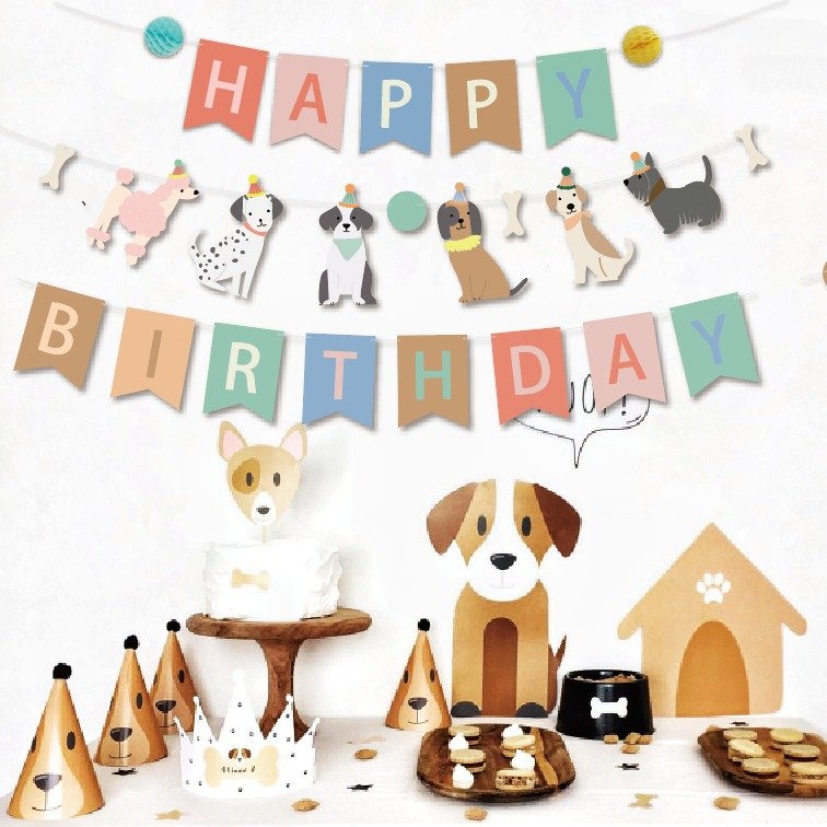 New Style Dog Print Birthday Party Decoration Banner Cake Topper Party Decoration Props