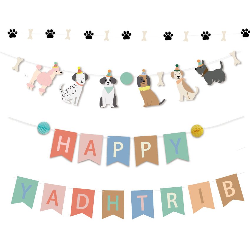 New Style Dog Print Birthday Party Decoration Banner Cake Topper Party Decoration Props