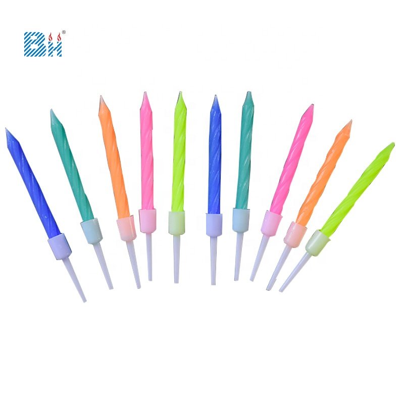 Party things pillar spiral birthday candle colorful stripe rainbow brights birthday cake decoration for party supplies