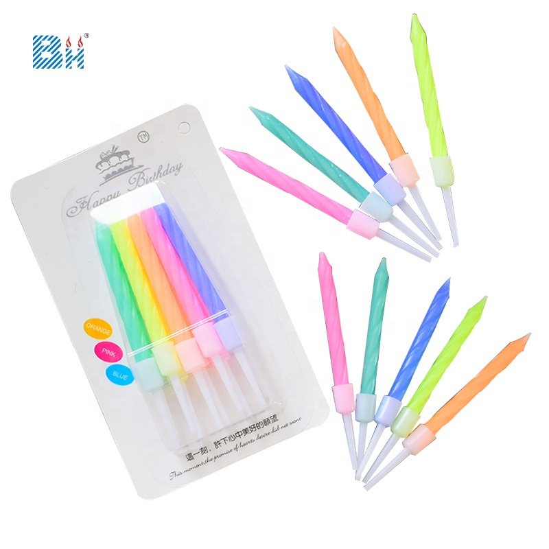 Party things pillar spiral birthday candle colorful stripe rainbow brights birthday cake decoration for party supplies