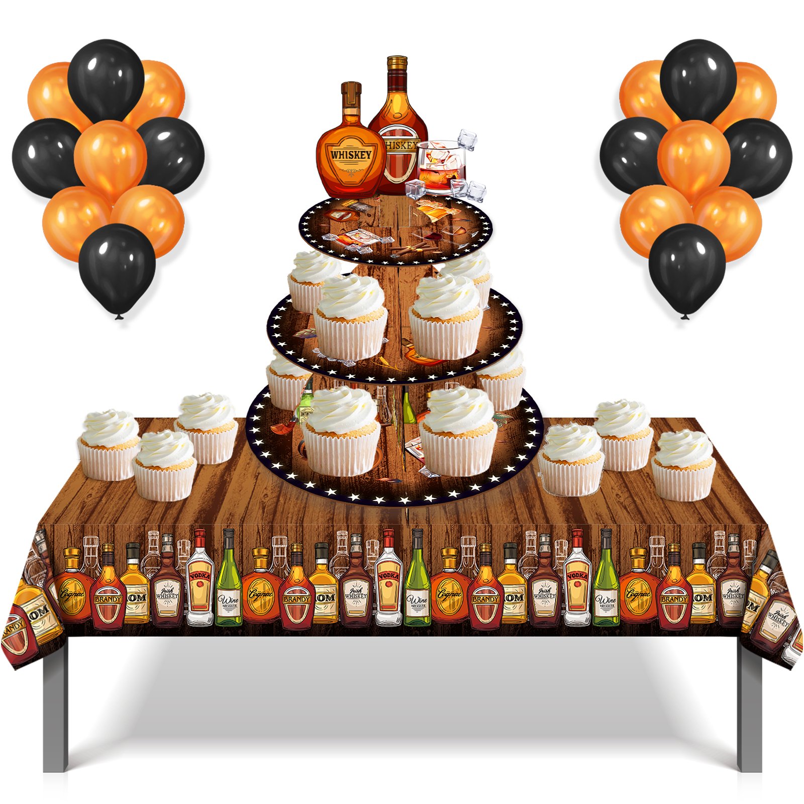 Huancai Whiskey Beer Cake Stand 3 Tier Cupcake Stand Holder Aged to Perfection Party Decorations for Birthday Party Supplies