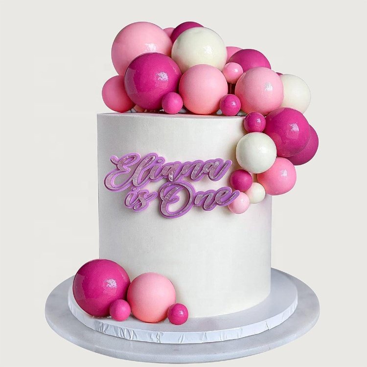 Rose Pink Ball Shaped Cupcake Insert Cake Topper for Princess Women Girl Birthday Party Favors Wedding Decoration