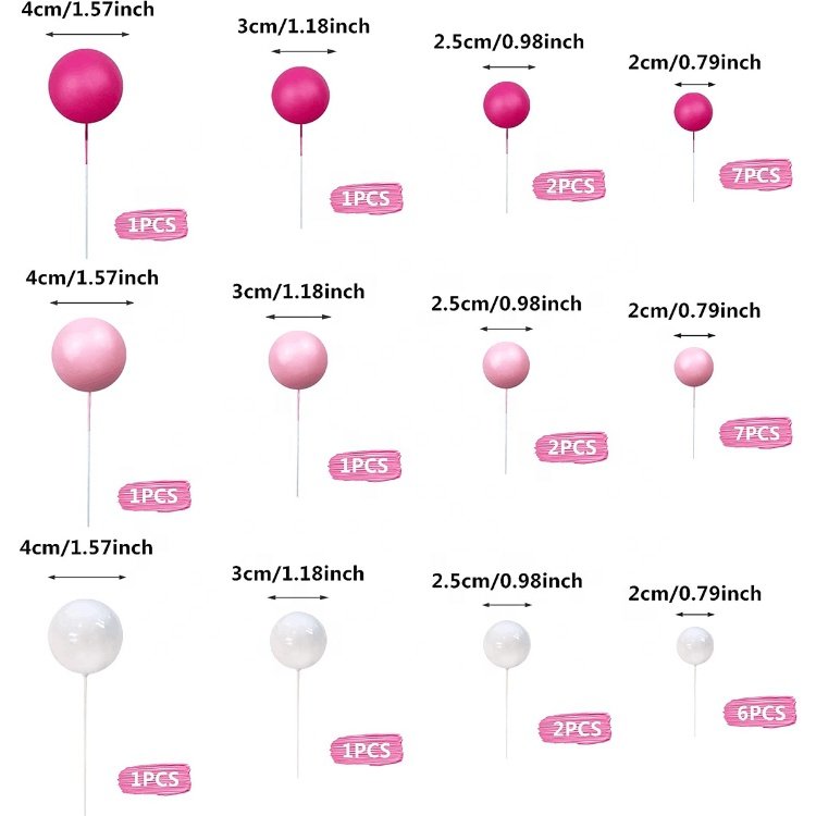 Rose Pink Ball Shaped Cupcake Insert Cake Topper for Princess Women Girl Birthday Party Favors Wedding Decoration
