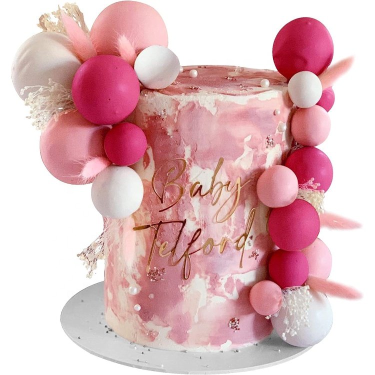 Rose Pink Ball Shaped Cupcake Insert Cake Topper for Princess Women Girl Birthday Party Favors Wedding Decoration