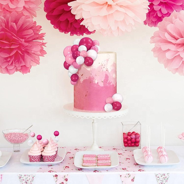 Rose Pink Ball Shaped Cupcake Insert Cake Topper for Princess Women Girl Birthday Party Favors Wedding Decoration
