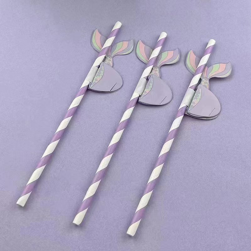 Ychon new arrivals drinking straws flexible mermaid paper straw striped paper straws