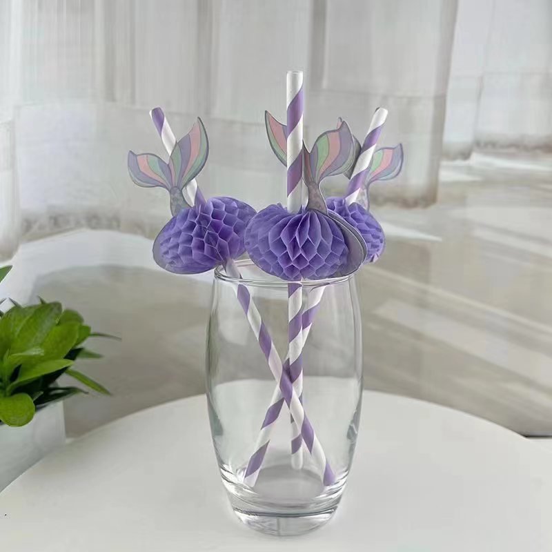 Ychon new arrivals drinking straws flexible mermaid paper straw striped paper straws