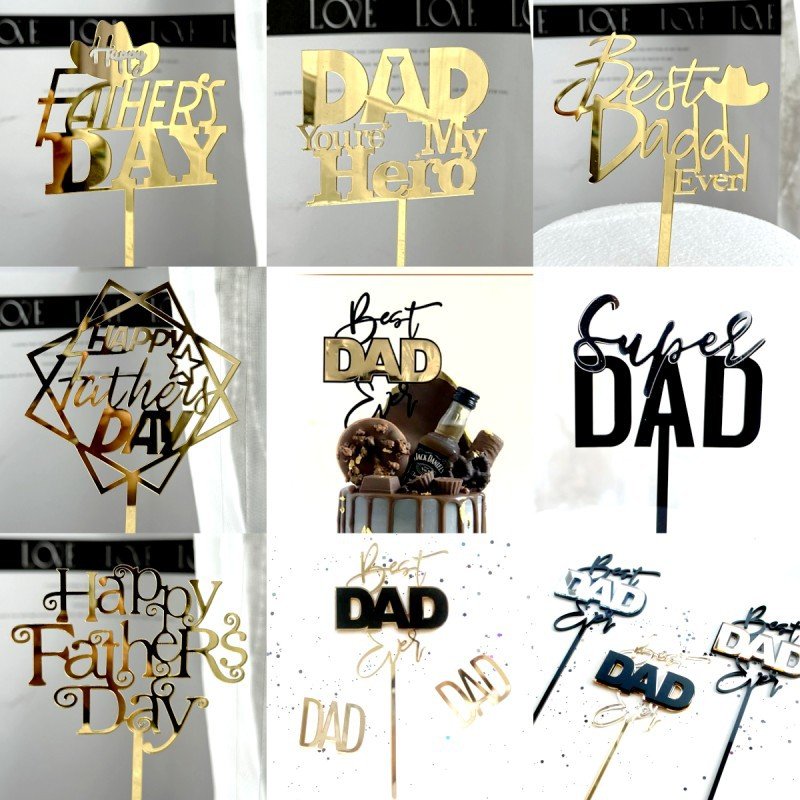 2024 Wholesale Happy Father's Day Birthday Cupcake Topper Acrylic Cake Toppers For Dad Birthday Cake Decoration