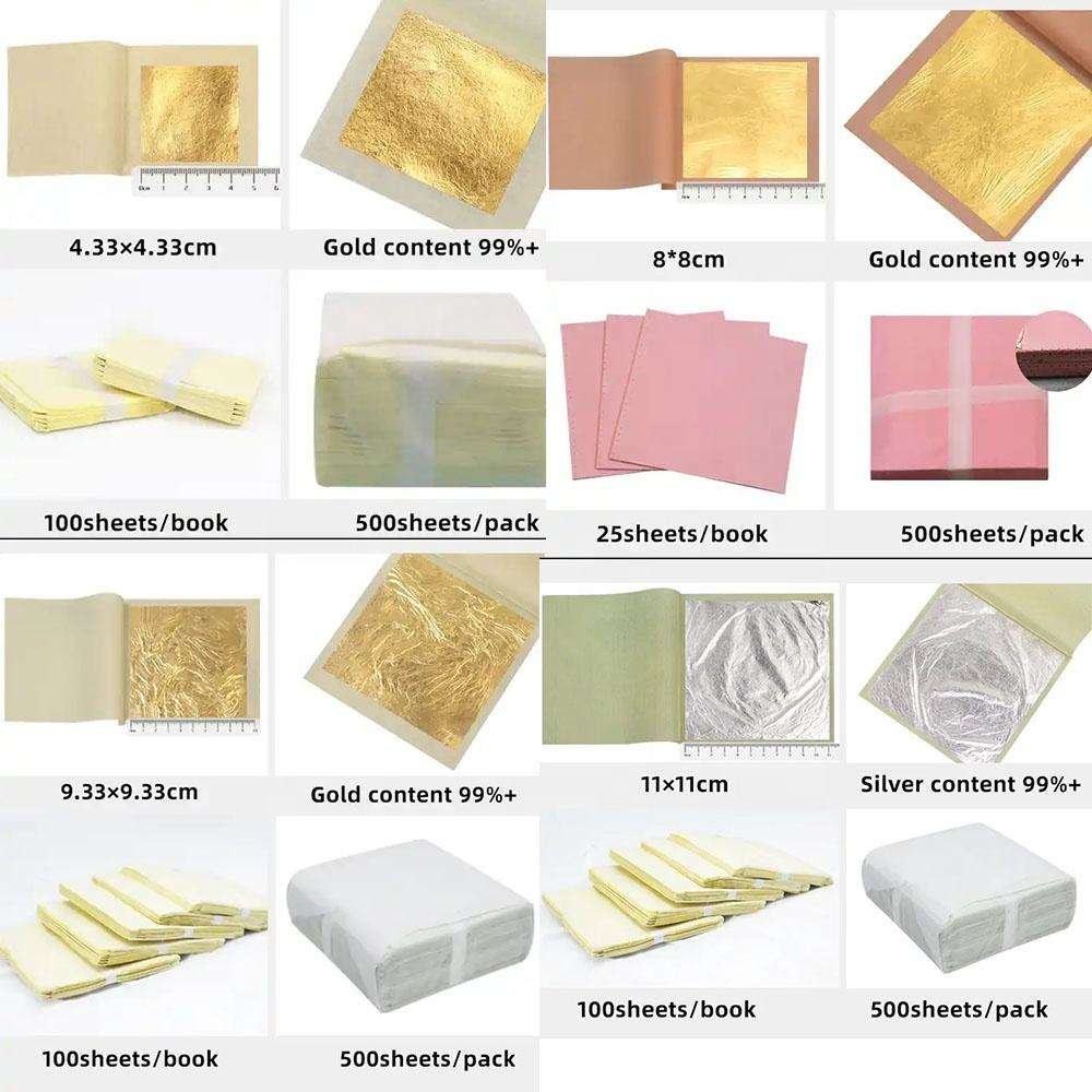 Jinzi Professional Supply 24K Gold Leaf Sheet Foil 8*8Cm 9.33*9.33Cm Genuine Gold Leaf For Food Cake Deco