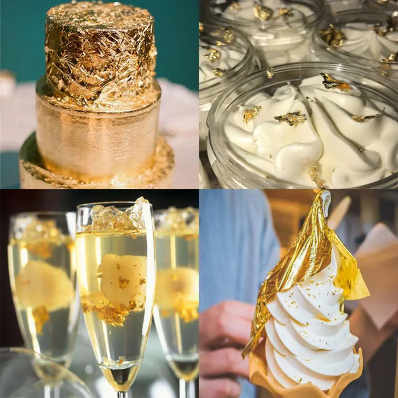 Jinzi Professional Supply 24K Gold Leaf Sheet Foil 8*8Cm 9.33*9.33Cm Genuine Gold Leaf For Food Cake Deco