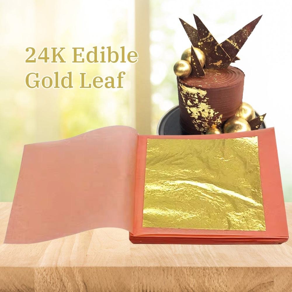 Jinzi Professional Supply 24K Gold Leaf Sheet Foil 8*8Cm 9.33*9.33Cm Genuine Gold Leaf For Food Cake Deco