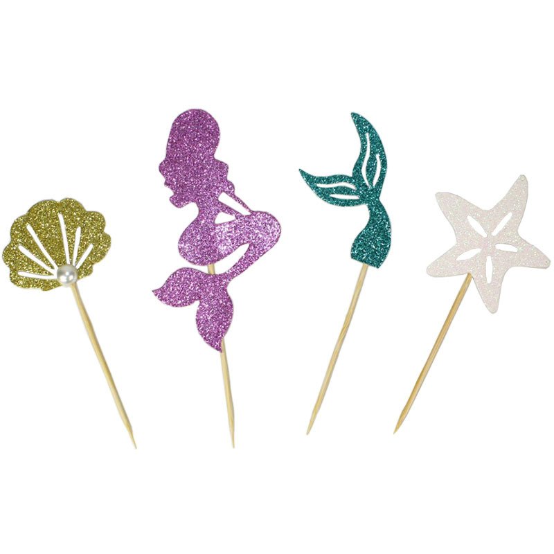 24PCS Mermaid Series party cake Shiny decoration Mermaid Tail Girl Birthday party Cake supplies Mermaid cake Toppers