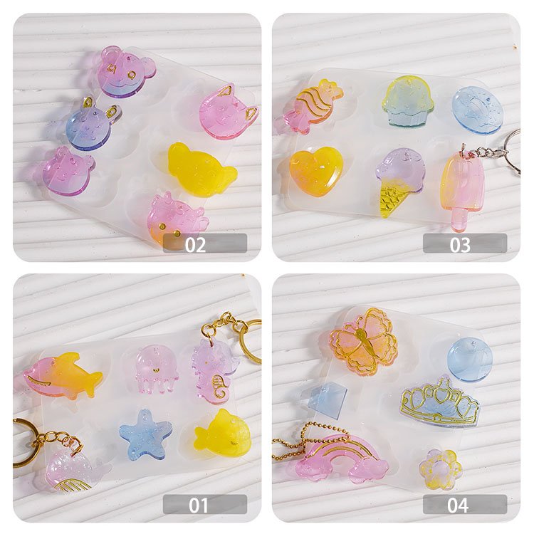 Cute Animal Keychain Silicone Mold Epoxy Resin Casting Animals Molds DIY Necklace Pendant Crafts Jewelry Art Craft Ornaments