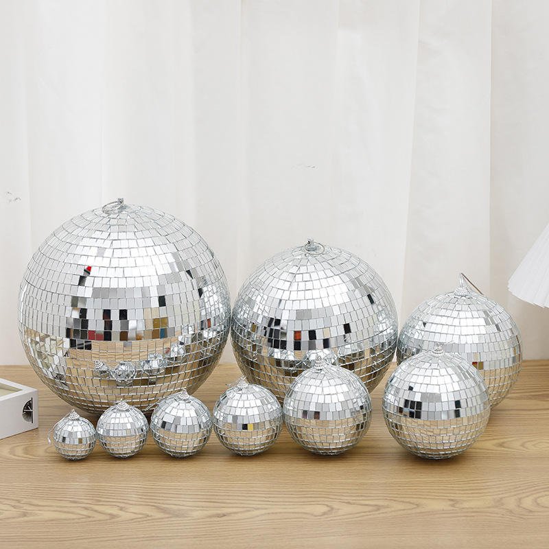 Silver Glass Ball Hanging Tree disco Mirror ball hanging home decoration Christmas Party Decor decoration Cake Ornament Ball