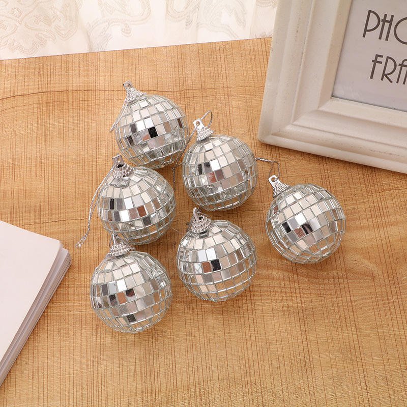 Silver Glass Ball Hanging Tree disco Mirror ball hanging home decoration Christmas Party Decor decoration Cake Ornament Ball
