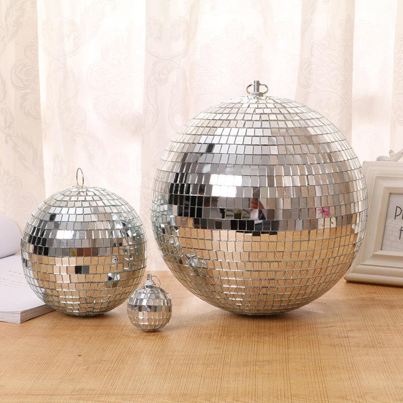 Silver Glass Ball Hanging Tree disco Mirror ball hanging home decoration Christmas Party Decor decoration Cake Ornament Ball