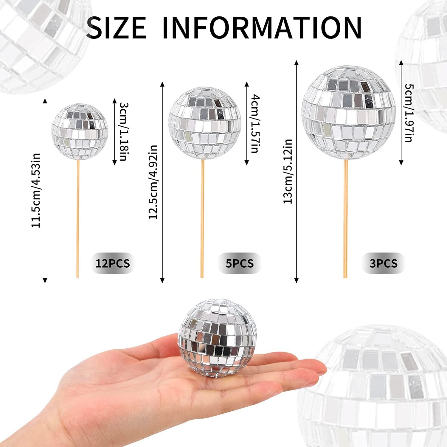 3 cm Mirror Disco Ball Cake Topper Cupcake Toppers Decor for Happy Birthday Wedding Party Decoration Supplies