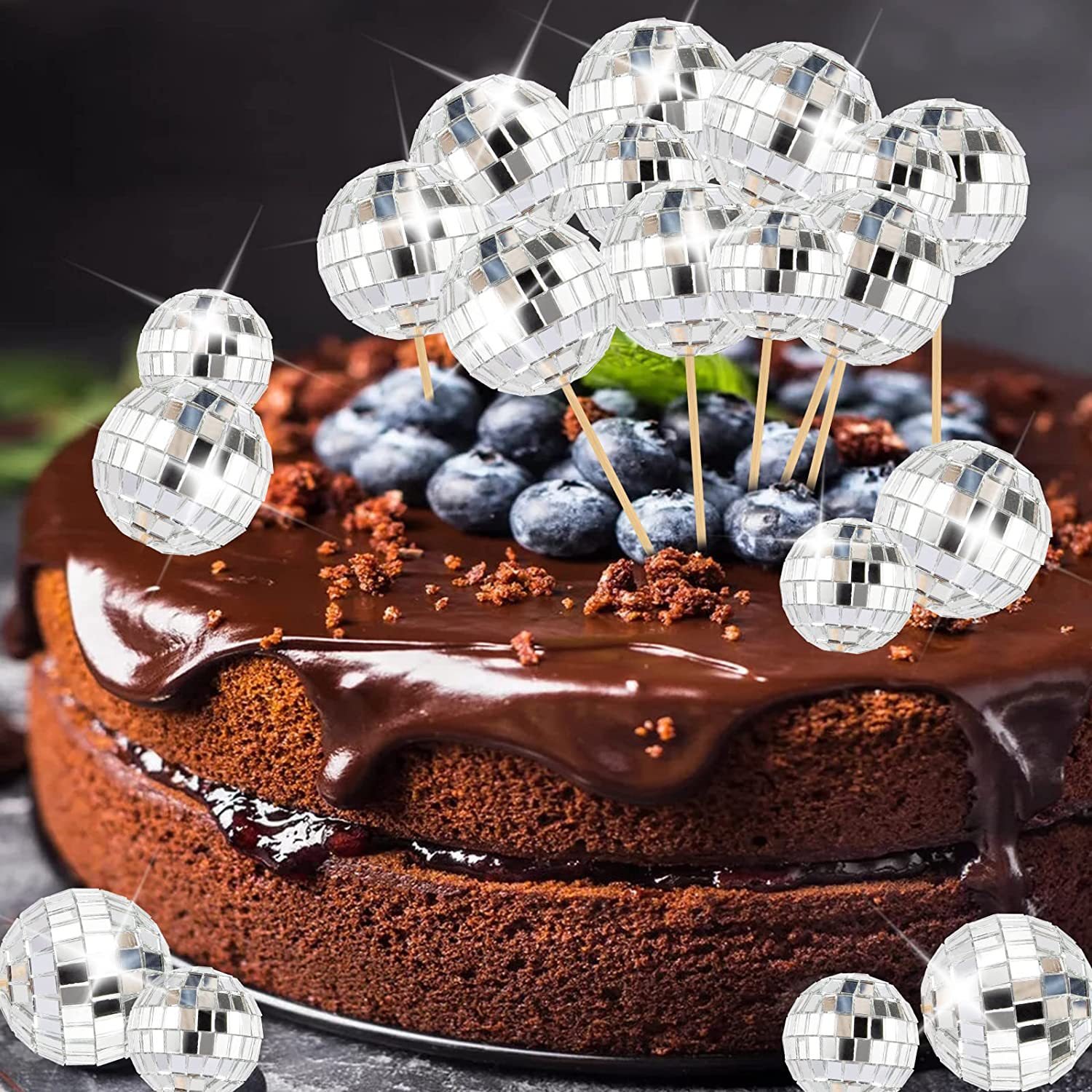 3 cm Mirror Disco Ball Cake Topper Cupcake Toppers Decor for Happy Birthday Wedding Party Decoration Supplies