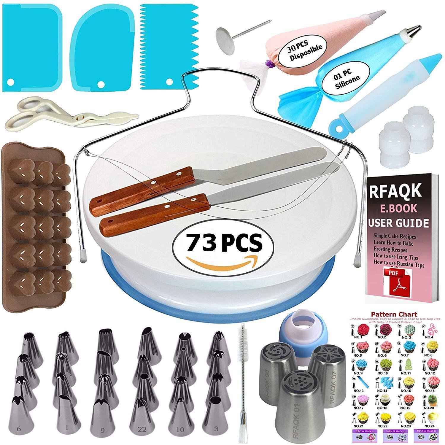 HelloWorld Amazon Hot Sale All-In-One Cake Decorating Set 124 PCS Completed Decorating Set With Stands Piping Tips Pastry Bags