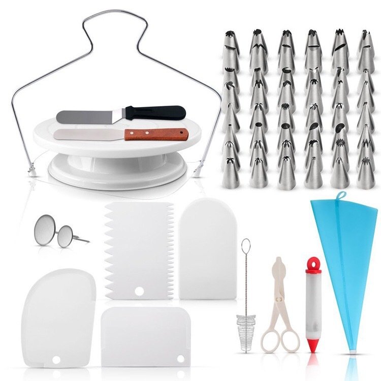 HelloWorld Amazon Hot Sale All-In-One Cake Decorating Set 124 PCS Completed Decorating Set With Stands Piping Tips Pastry Bags