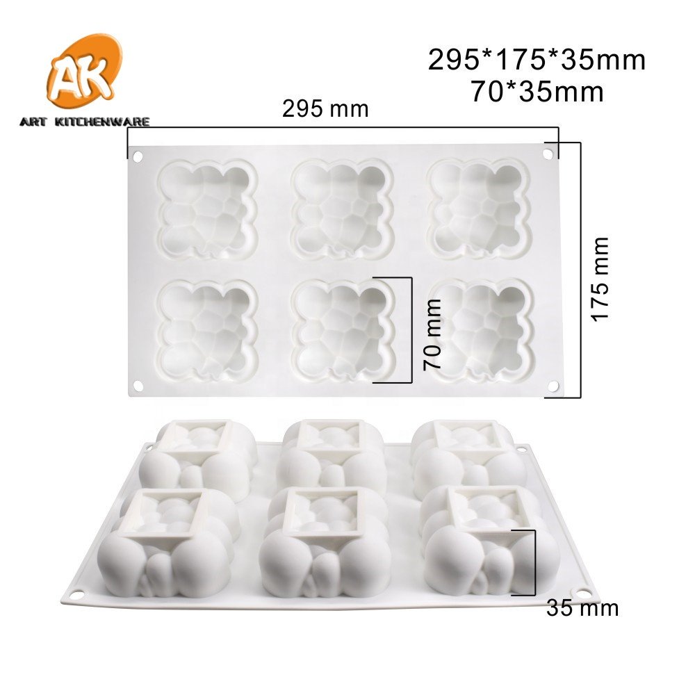 AK 6holes Square Cloud Silicone Mousse Cake Moulds for Bakery Jelly Moulds Pastry Baking Tools Handmade Candle Soap Mould MC-145