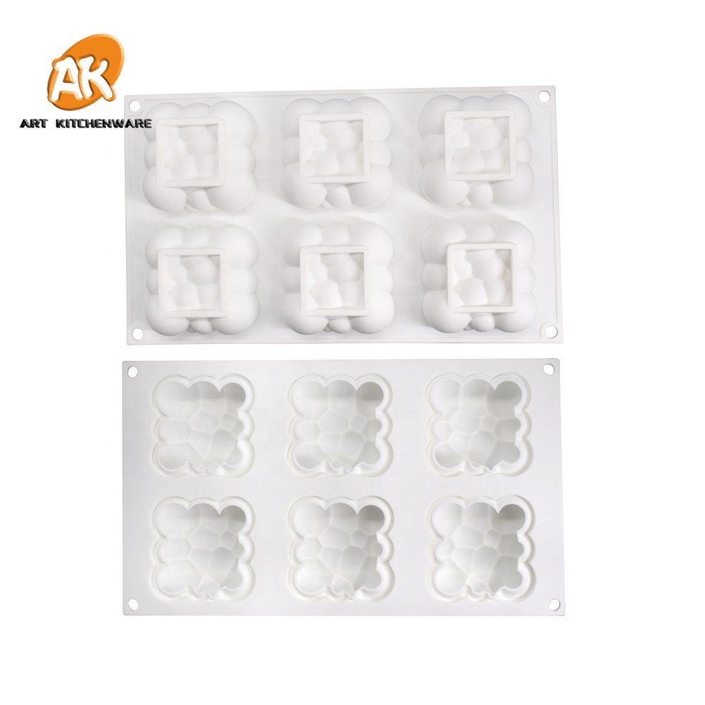 AK 6holes Square Cloud Silicone Mousse Cake Moulds for Bakery Jelly Moulds Pastry Baking Tools Handmade Candle Soap Mould MC-145