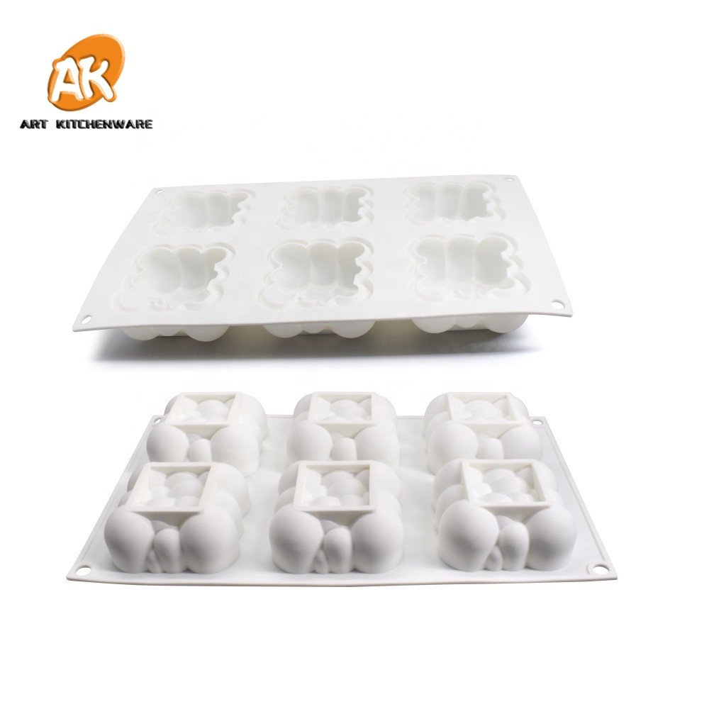 AK 6holes Square Cloud Silicone Mousse Cake Moulds for Bakery Jelly Moulds Pastry Baking Tools Handmade Candle Soap Mould MC-145