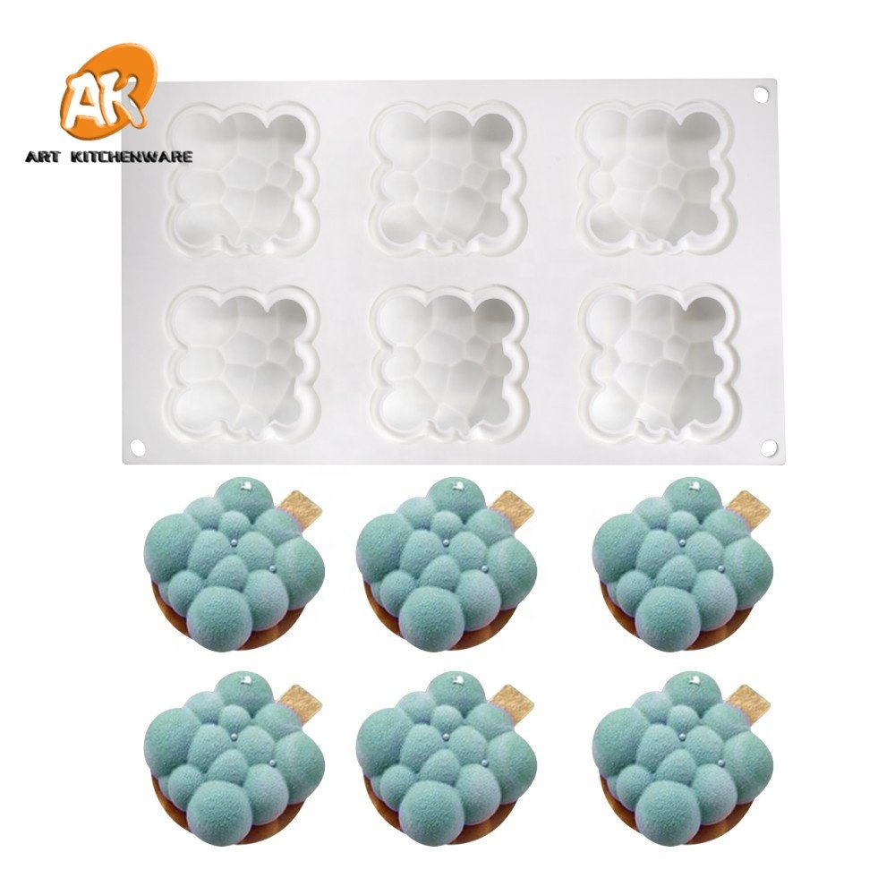 AK 6holes Square Cloud Silicone Mousse Cake Moulds for Bakery Jelly Moulds Pastry Baking Tools Handmade Candle Soap Mould MC-145