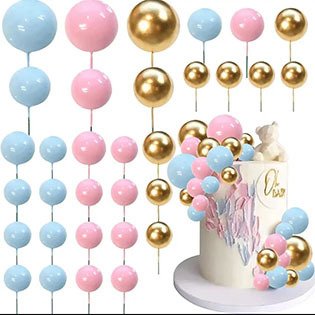 Wholesale foam ball 3cm Gold Silver Balls Cake Topper Happy Birthday Cake Toppers Wedding Party Baby Decoration Supplies plugin